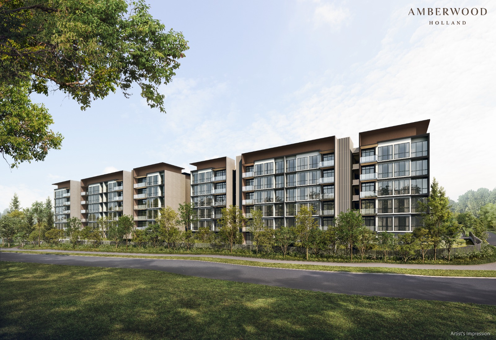 Artist's impression of the Amberwood At Holland facade viewed from Holland Green Linear Park